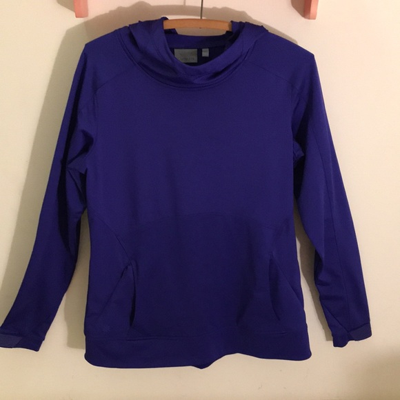 Athleta Sz Medium bright purple hoodie pull over kangaroo pocket EUC jewel tone - Picture 12 of 12